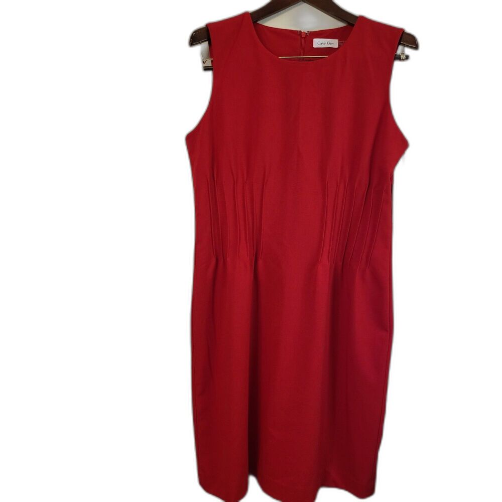 NWT Calvin Klein Red Sleeveless Pleated Sheath Dress Size 12 Career Mob Wife